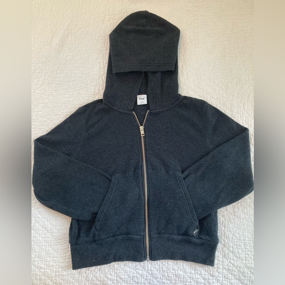 Tna Gray Waffle Knit Zip Ip Hoodie Size Small